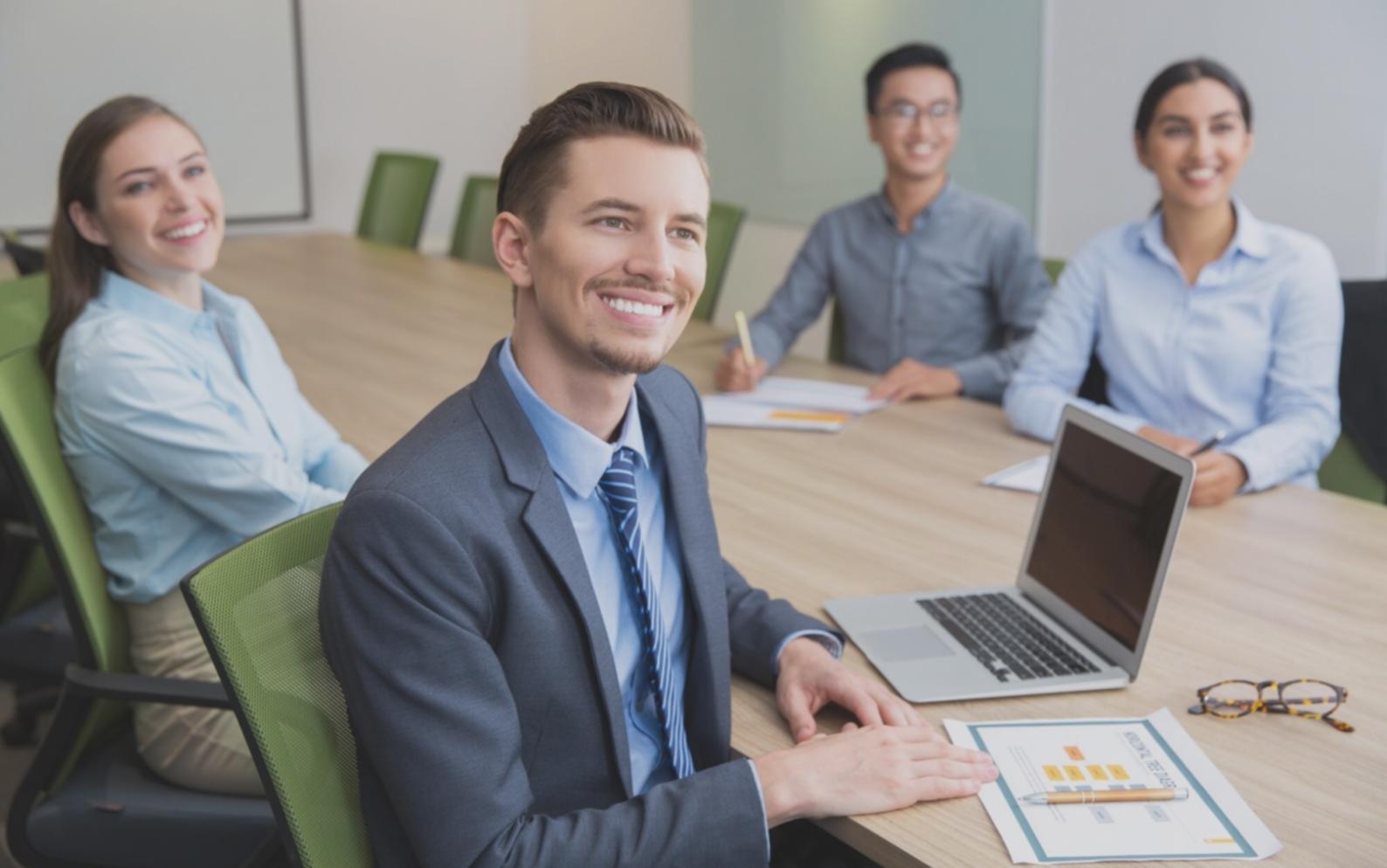 Professional presenting financial strategy to engaged audience